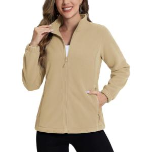 imageTACVASEN Womens Soft Fleece Jacket Lightweight Full Zip Sweatshirts Coat Casual Winter Warm Sweaters with PocketsPale Yellow