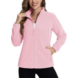imageTACVASEN Womens Soft Fleece Jacket Lightweight Full Zip Sweatshirts Coat Casual Winter Warm Sweaters with PocketsPink