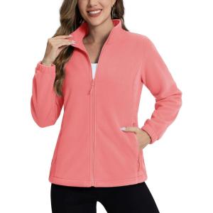 imageTACVASEN Womens Soft Fleece Jacket Lightweight Full Zip Sweatshirts Coat Casual Winter Warm Sweaters with PocketsW Red