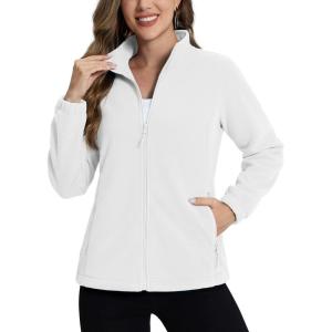 imageTACVASEN Womens Soft Fleece Jacket Lightweight Full Zip Sweatshirts Coat Casual Winter Warm Sweaters with PocketsWhite