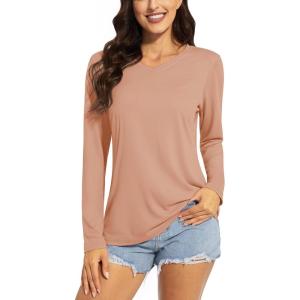 imageTACVASEN Womens UPF 50 Sun Protection V Neck Long Sleeve Tops Quick Dry Hiking Running Workout TShirtsApricot