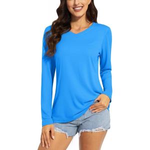 imageTACVASEN Womens UPF 50 Sun Protection V Neck Long Sleeve Tops Quick Dry Hiking Running Workout TShirtsAzure