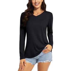 imageTACVASEN Womens UPF 50 Sun Protection V Neck Long Sleeve Tops Quick Dry Hiking Running Workout TShirtsBlack