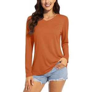 imageTACVASEN Womens UPF 50 Sun Protection V Neck Long Sleeve Tops Quick Dry Hiking Running Workout TShirtsDark Orange