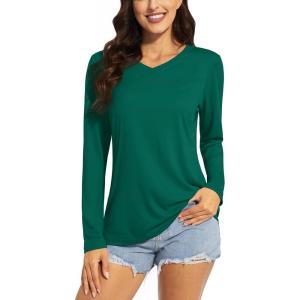 imageTACVASEN Womens UPF 50 Sun Protection V Neck Long Sleeve Tops Quick Dry Hiking Running Workout TShirtsEgreen