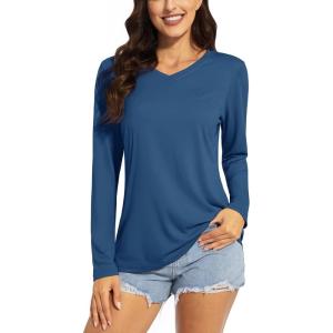 imageTACVASEN Womens UPF 50 Sun Protection V Neck Long Sleeve Tops Quick Dry Hiking Running Workout TShirtsGray Blue