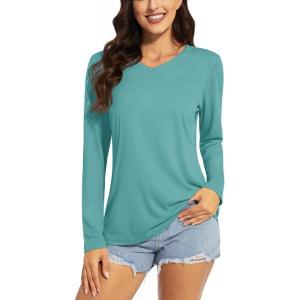 imageTACVASEN Womens UPF 50 Sun Protection V Neck Long Sleeve Tops Quick Dry Hiking Running Workout TShirtsGray Green