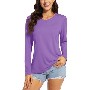 imageTACVASEN Womens UPF 50 Sun Protection V Neck Long Sleeve Tops Quick Dry Hiking Running Workout TShirtsLight Purple