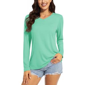 imageTACVASEN Womens UPF 50 Sun Protection V Neck Long Sleeve Tops Quick Dry Hiking Running Workout TShirtsMint Green