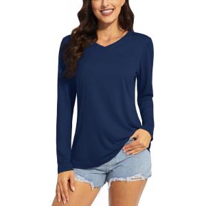 imageTACVASEN Womens UPF 50 Sun Protection V Neck Long Sleeve Tops Quick Dry Hiking Running Workout TShirtsNavy