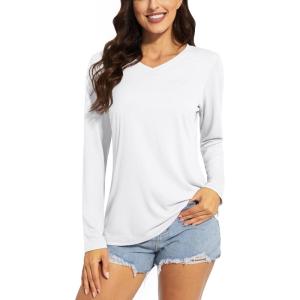 imageTACVASEN Womens UPF 50 Sun Protection V Neck Long Sleeve Tops Quick Dry Hiking Running Workout TShirtsWhite