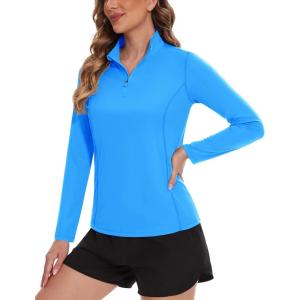 imageTACVASEN Womens UV Protection Shirts Quarter Zip Pullover Womens UPF 50 Long Sleeve Shirts Golf Shirts Workout TopsAzure
