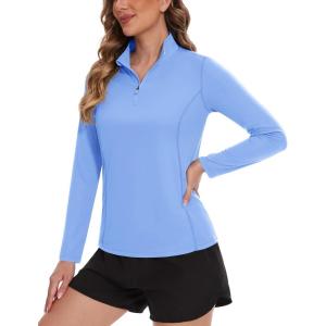 imageTACVASEN Womens UV Protection Shirts Quarter Zip Pullover Womens UPF 50 Long Sleeve Shirts Golf Shirts Workout TopsBlue