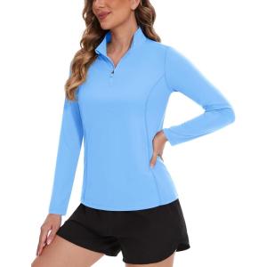 imageTACVASEN Womens UV Protection Shirts Quarter Zip Pullover Womens UPF 50 Long Sleeve Shirts Golf Shirts Workout TopsDark Blue