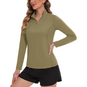 imageTACVASEN Womens UV Protection Shirts Quarter Zip Pullover Womens UPF 50 Long Sleeve Shirts Golf Shirts Workout TopsDark Cyan