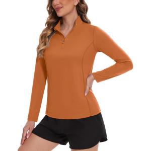 imageTACVASEN Womens UV Protection Shirts Quarter Zip Pullover Womens UPF 50 Long Sleeve Shirts Golf Shirts Workout TopsDark Orange
