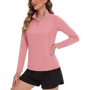 imageTACVASEN Womens UV Protection Shirts Quarter Zip Pullover Womens UPF 50 Long Sleeve Shirts Golf Shirts Workout TopsGreypink