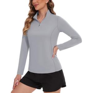 imageTACVASEN Womens UV Protection Shirts Quarter Zip Pullover Womens UPF 50 Long Sleeve Shirts Golf Shirts Workout TopsLight Gray