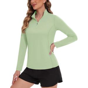 imageTACVASEN Womens UV Protection Shirts Quarter Zip Pullover Womens UPF 50 Long Sleeve Shirts Golf Shirts Workout TopsLight Green