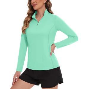 imageTACVASEN Womens UV Protection Shirts Quarter Zip Pullover Womens UPF 50 Long Sleeve Shirts Golf Shirts Workout TopsMint Green