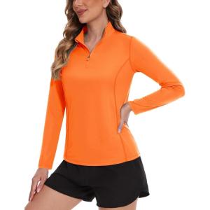 imageTACVASEN Womens UV Protection Shirts Quarter Zip Pullover Womens UPF 50 Long Sleeve Shirts Golf Shirts Workout TopsOrange