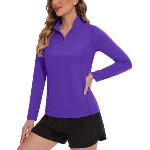 imageTACVASEN Womens UV Protection Shirts Quarter Zip Pullover Womens UPF 50 Long Sleeve Shirts Golf Shirts Workout TopsPurple