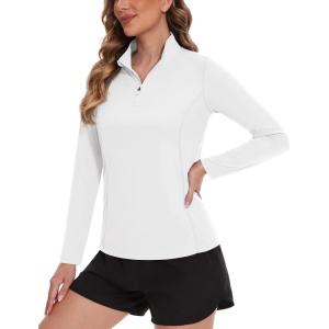 imageTACVASEN Womens UV Protection Shirts Quarter Zip Pullover Womens UPF 50 Long Sleeve Shirts Golf Shirts Workout TopsWhite