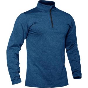 imageTACVASEN Mens Quarter Zip Up Pullover Long Sleeve Sweatshirt 14 Zip Golf Shirt Winter Fleece Lined Thermal PulloverBlue