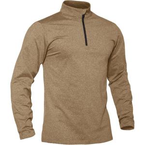 imageTACVASEN Mens Quarter Zip Up Pullover Long Sleeve Sweatshirt 14 Zip Golf Shirt Winter Fleece Lined Thermal PulloverKhaki