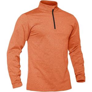 imageTACVASEN Mens Quarter Zip Up Pullover Long Sleeve Sweatshirt 14 Zip Golf Shirt Winter Fleece Lined Thermal PulloverLight Orange
