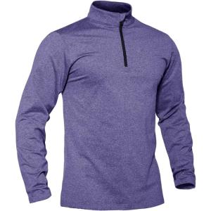 imageTACVASEN Mens Quarter Zip Up Pullover Long Sleeve Sweatshirt 14 Zip Golf Shirt Winter Fleece Lined Thermal PulloverPurple