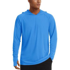 imageTACVASEN Mens UPF 50 Hoodie Shirt Rash Guard SPF UV Shirt Long Sleeve Lightweight Sun Shirt Fishing Hiking Swim ShirtAzure