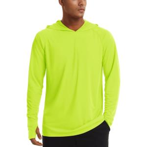 imageTACVASEN Mens UPF 50 Hoodie Shirt Rash Guard SPF UV Shirt Long Sleeve Lightweight Sun Shirt Fishing Hiking Swim ShirtBright Green