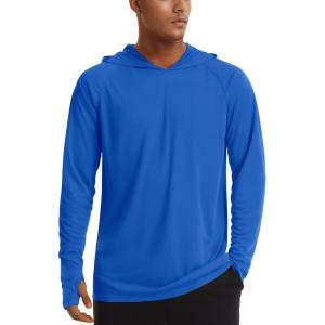 imageTACVASEN Mens UPF 50 Hoodie Shirt Rash Guard SPF UV Shirt Long Sleeve Lightweight Sun Shirt Fishing Hiking Swim ShirtColor Blue
