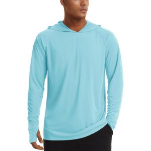 imageTACVASEN Mens UPF 50 Hoodie Shirt Rash Guard SPF UV Shirt Long Sleeve Lightweight Sun Shirt Fishing Hiking Swim ShirtLake Blue