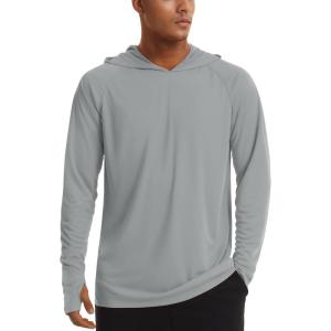 imageTACVASEN Mens UPF 50 Hoodie Shirt Rash Guard SPF UV Shirt Long Sleeve Lightweight Sun Shirt Fishing Hiking Swim ShirtLight Gray