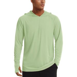 imageTACVASEN Mens UPF 50 Hoodie Shirt Rash Guard SPF UV Shirt Long Sleeve Lightweight Sun Shirt Fishing Hiking Swim ShirtLight Green