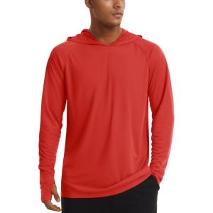 imageTACVASEN Mens UPF 50 Hoodie Shirt Rash Guard SPF UV Shirt Long Sleeve Lightweight Sun Shirt Fishing Hiking Swim ShirtTomato Red