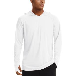 imageTACVASEN Mens UPF 50 Hoodie Shirt Rash Guard SPF UV Shirt Long Sleeve Lightweight Sun Shirt Fishing Hiking Swim ShirtWhite
