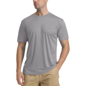 imageTACVASEN Swim Shirts for Men Rash Guard SPF Short Sleeve Sun TShirt UPF 50 Quick Dry Lightweight Fishing Water ShirtLight Grey