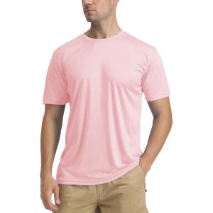 imageTACVASEN Swim Shirts for Men Rash Guard SPF Short Sleeve Sun TShirt UPF 50 Quick Dry Lightweight Fishing Water ShirtPink