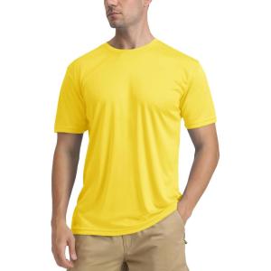 imageTACVASEN Swim Shirts for Men Rash Guard SPF Short Sleeve Sun TShirt UPF 50 Quick Dry Lightweight Fishing Water ShirtYellow