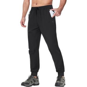imageTACVASEN Mens Athletic Joggers with Zipper Pocket Quick Dry Lightweight Hiking Pants Stretch Running Workout SweatpantsBlack