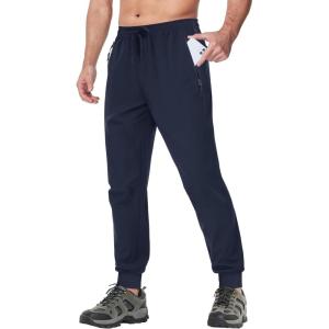 imageTACVASEN Mens Athletic Joggers with Zipper Pocket Quick Dry Lightweight Hiking Pants Stretch Running Workout SweatpantsBlue