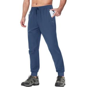 imageTACVASEN Mens Athletic Joggers with Zipper Pocket Quick Dry Lightweight Hiking Pants Stretch Running Workout SweatpantsBlue Grey