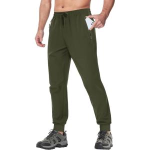 imageTACVASEN Mens Athletic Joggers with Zipper Pocket Quick Dry Lightweight Hiking Pants Stretch Running Workout SweatpantsGreen