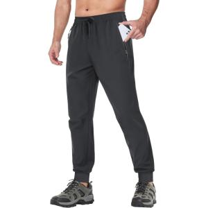 imageTACVASEN Mens Athletic Joggers with Zipper Pocket Quick Dry Lightweight Hiking Pants Stretch Running Workout SweatpantsGrey