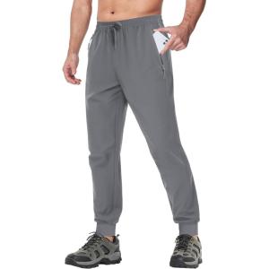 imageTACVASEN Mens Athletic Joggers with Zipper Pocket Quick Dry Lightweight Hiking Pants Stretch Running Workout SweatpantsLight Grey