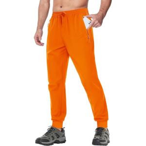 imageTACVASEN Mens Athletic Joggers with Zipper Pocket Quick Dry Lightweight Hiking Pants Stretch Running Workout SweatpantsOrange