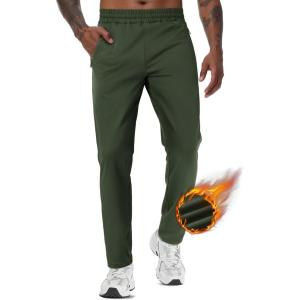 imageTACVASEN Mens Fleece Lined Jogger Sweatpants Water Resistant Winter Warm Athletic Track Pants with Zipper PocketsArmy Green